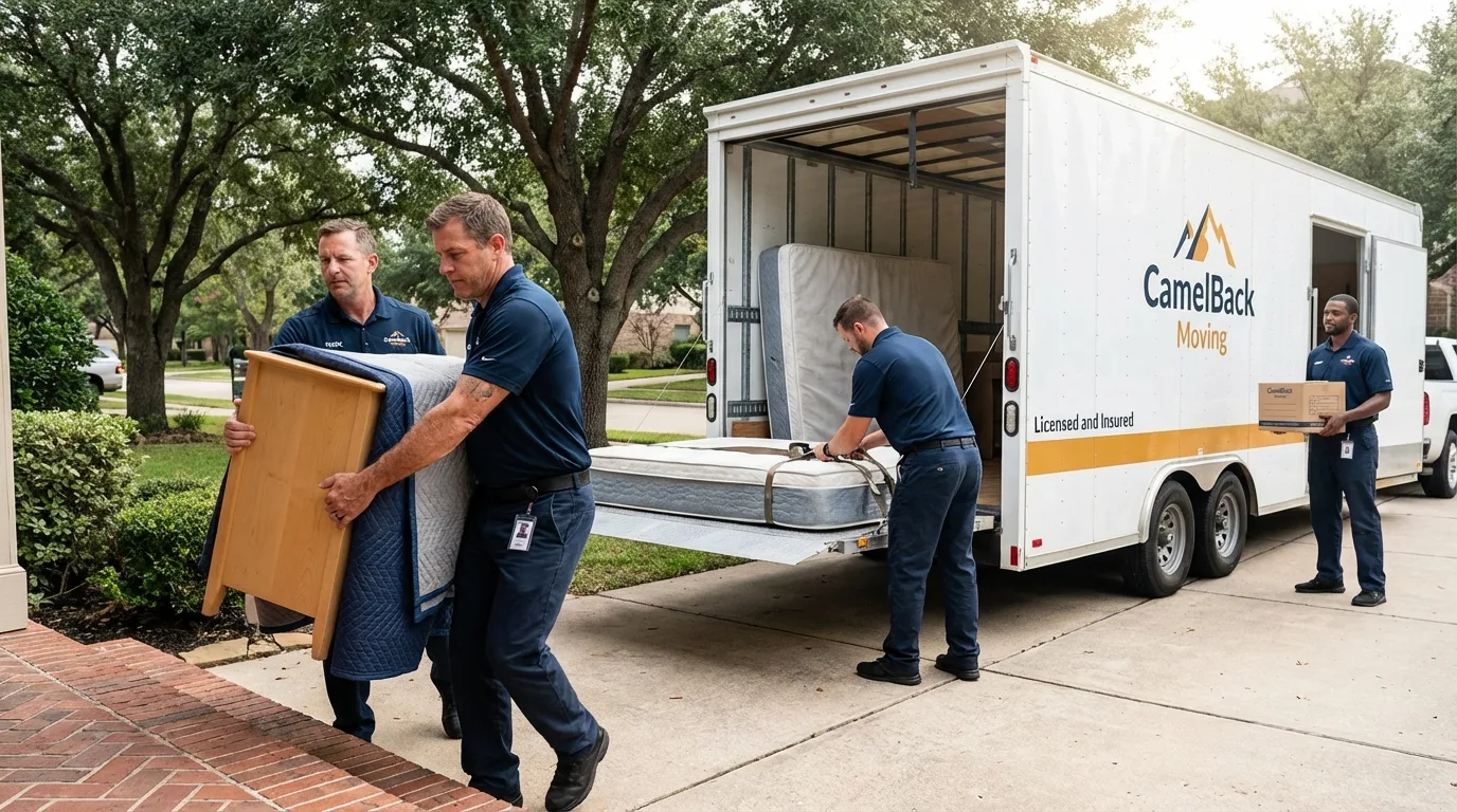 Crew loading residential truck for cross-state move from Roswell, GA