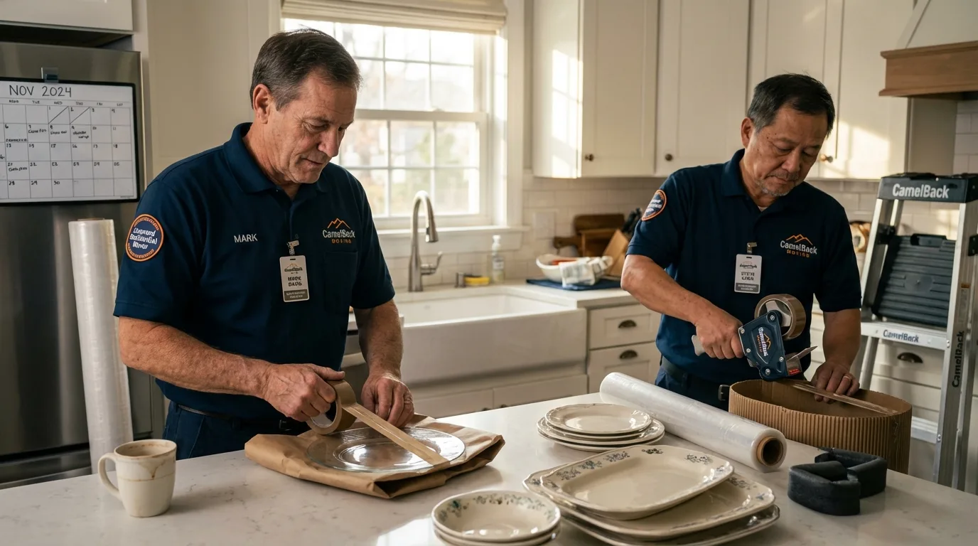 Professional crew packing kitchen dishware in Roswell, GA