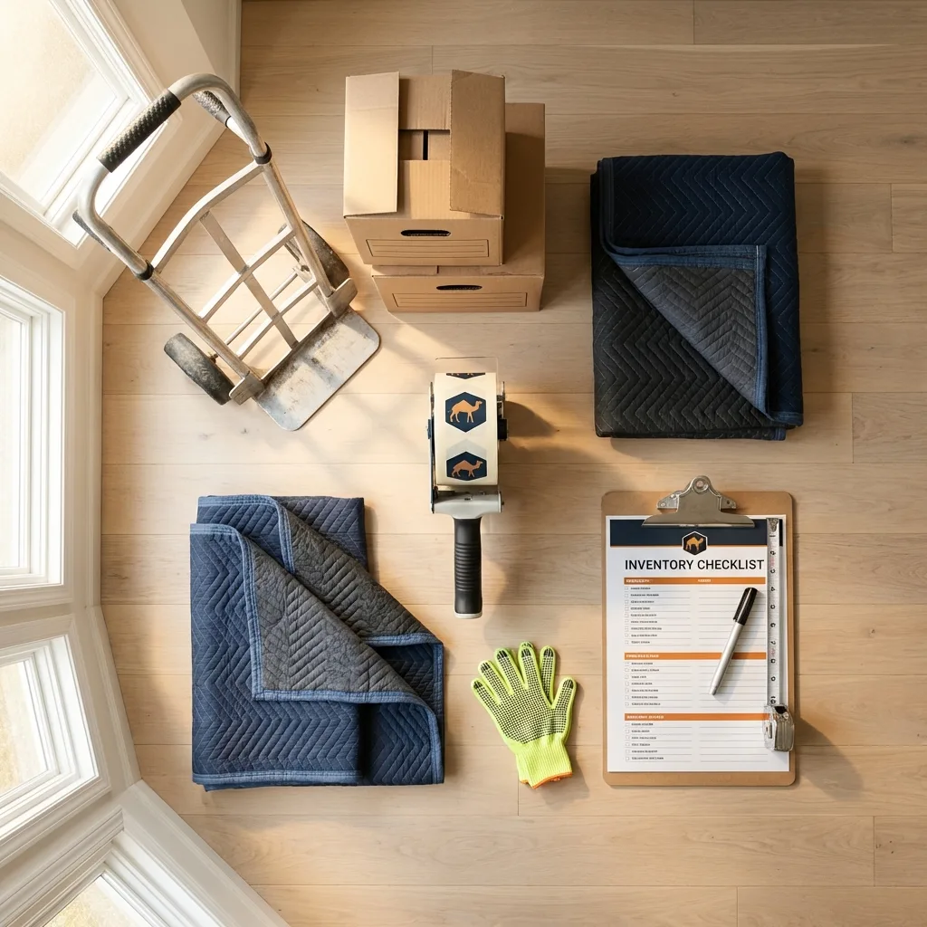 Professional moving supplies and packing materials layout for Roswell residential relocations